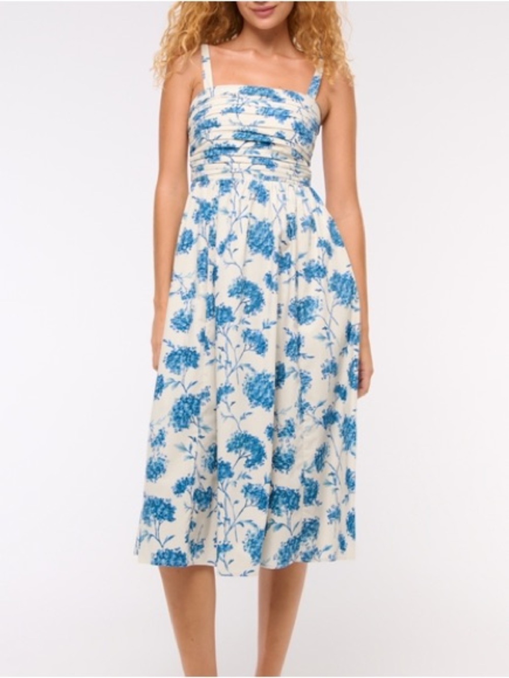 Abercrombie and Fitch The A&F Emerson Poplin Wide Strap Midi Dress Blue Floral